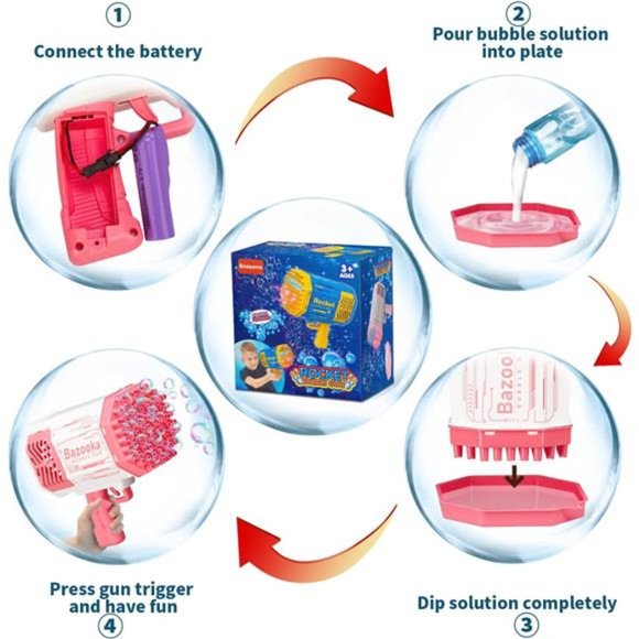 69-HoleBubble Gun Machine with Flash Lights | Rocket Boom Bubble Blower| (Pink) - Picture 3 of 6